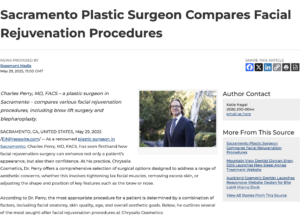 Sacramento Plastic Surgeon on Facial Rejuvenation Surgery