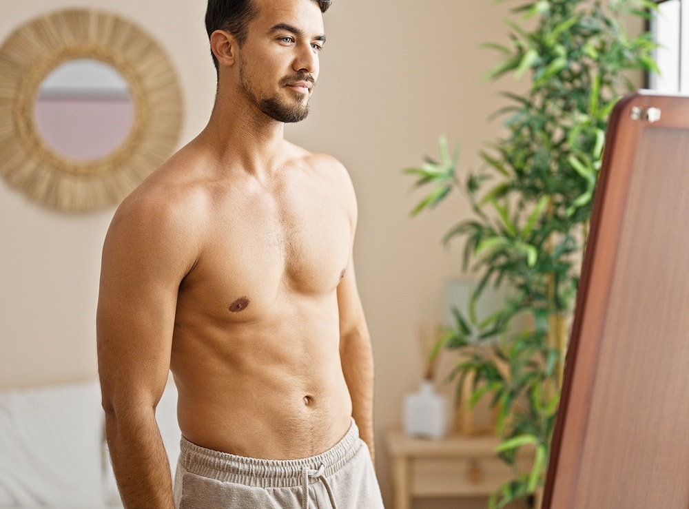 Man looking in mirror